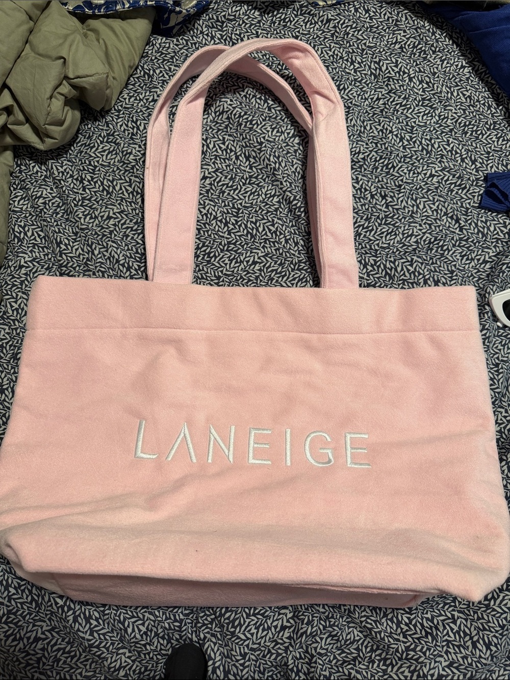 LANEIGE Light Pink Tote Bag with Embroidered Logo